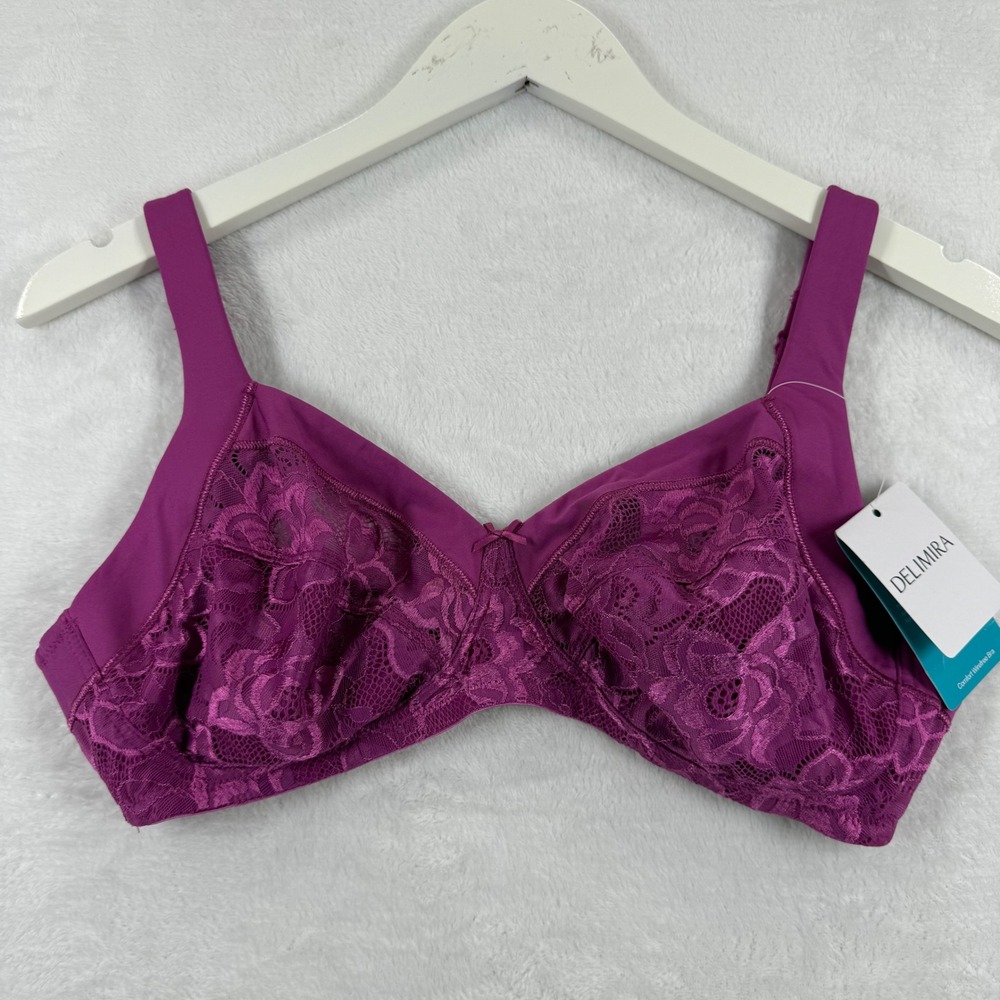 DELIMIRA Women‎ Purple Floral Lace Comfort Wirefree Bra W005 Size 36D NWT